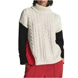 Reiss Jan Colorblock Cable Knit Turtleneck Sweater Size Small Relaxed Fit Cozy